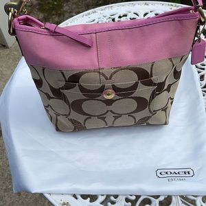 COACH Pink Signature Stripe Shoulder Bag